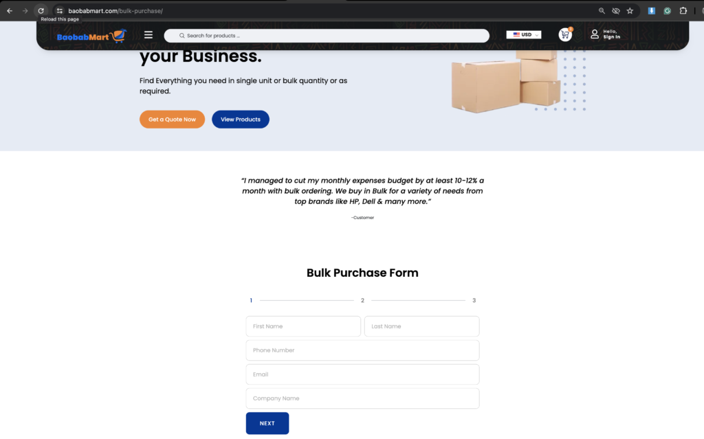 Bulk purchase form