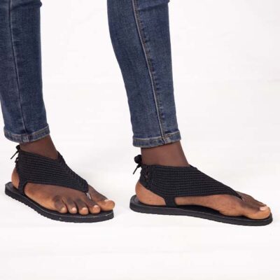 FulChris African Female Black Leather Sandals at Baobabmart