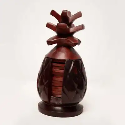 Posavasos de madera con forma de piña: posavasos vintage hecho a mano con forma de piña