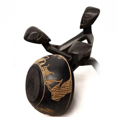 African Crafted Tripod with a Bowl - Handcrafted Wooden Art Available at Baobabmart