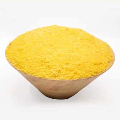 A wooden bowl of Wholesale Yellow Garri Online from Baobabmart