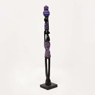 Hand-crafted Wooden African Woman with Beads - Unique African Art Available at Baobabmart