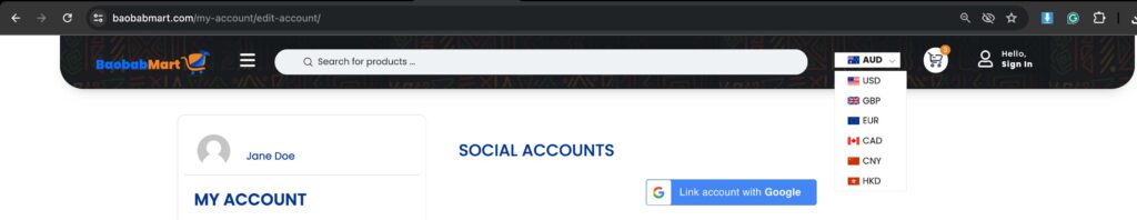 Currencies available on BaobabMart