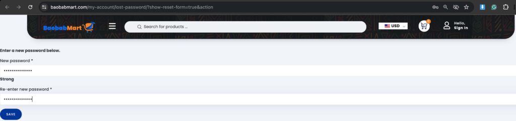 setting a new strong password