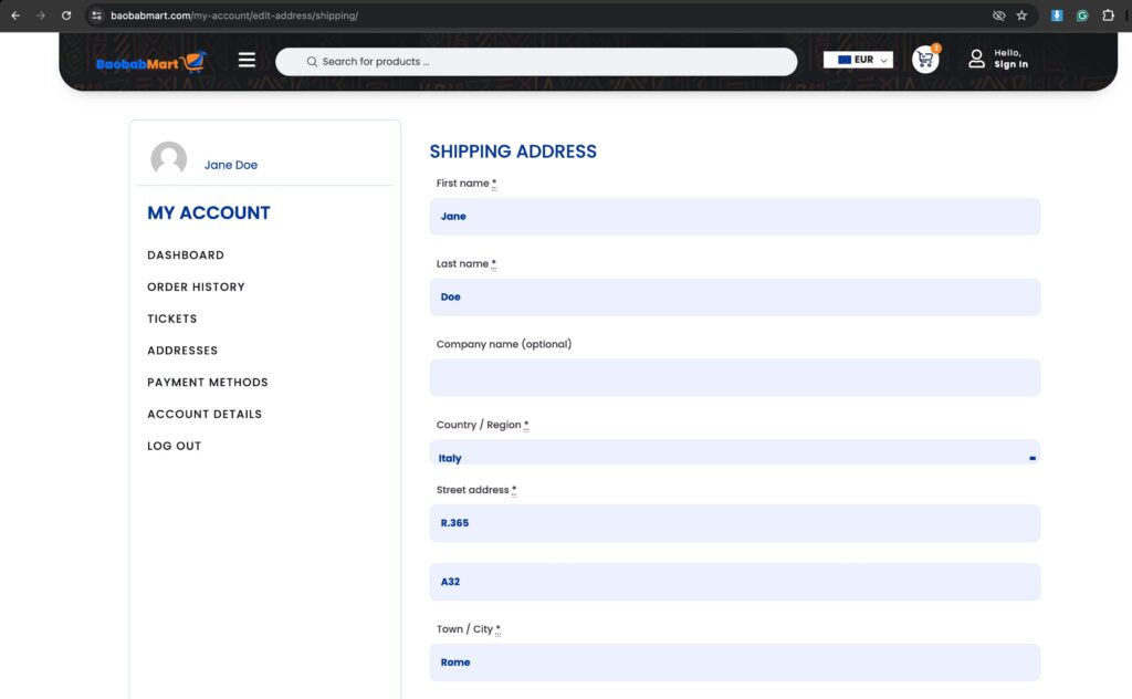 Changing shipping address
