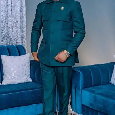 Queen Blue African Kaftan Suit for Men – Jacket and Trousers Set at Baobabmart