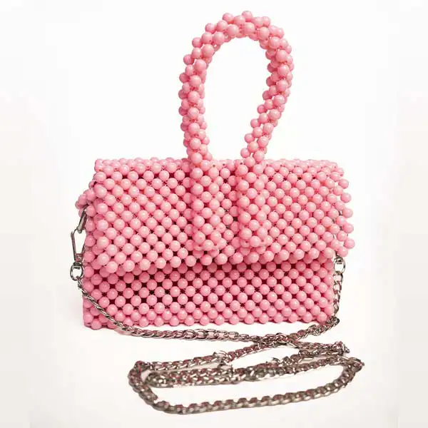 Small Pink Crossbody Beaded Bag From Baobabmart