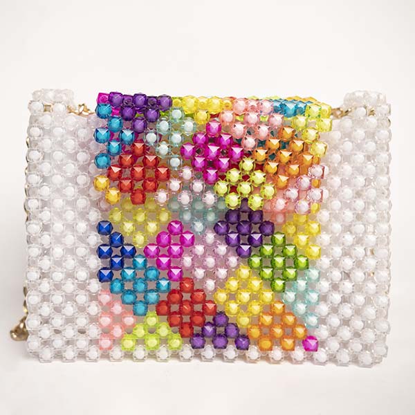 White Beaded Handbag with Colored Beads 1 White Beaded Handbag with Colored Beads