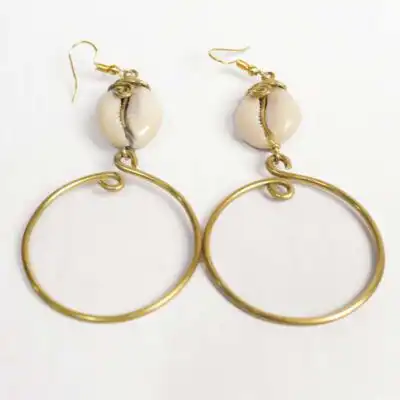 Cowry with Bronze Hoop Earrings – Handcrafted African Elegance