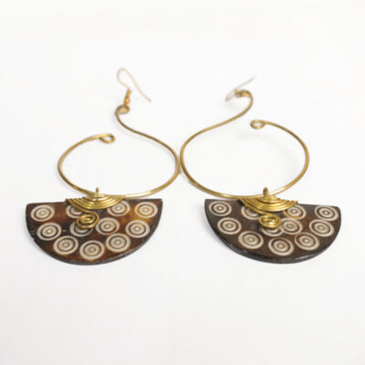 Handmade Cleopatra Earrings Carved from Ox Horn Decorated with Bronze