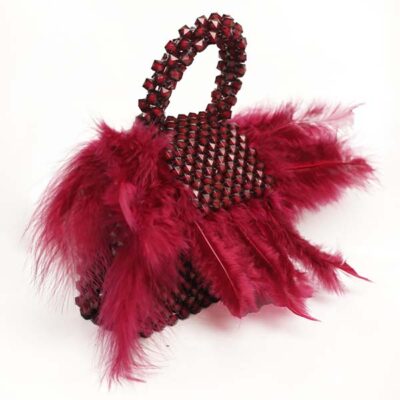 Handmade Burgundy Handbag with Feathers - Baobabmart