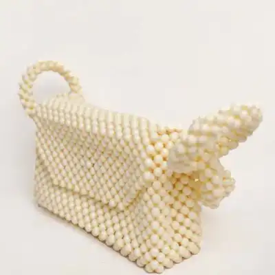 Handcrafted Beige Beaded Handbag - Handcrafted by Miss Swan Available at Baobabmart