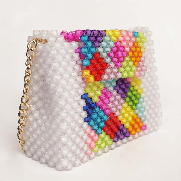 White Beaded Handbag with Colored Beads 2 White Beaded Handbag with Colored Beads