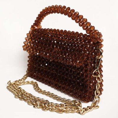 Handmade Brown Crystal Beaded Bag at Baobabmart