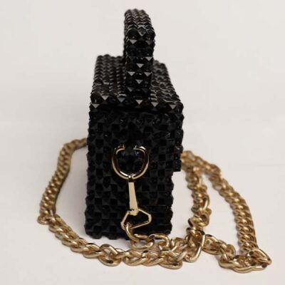 Black Beaded Bag with Shoulder Trip