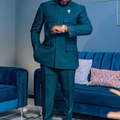 Queen Blue African Kaftan Suit for Men – Jacket and Trousers Set at Baobabmart