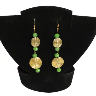 African Baoulé Earrings in Bronze with decorated Crystals - Baobabmart