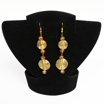 African Baoulé Earrings in Bronze Decorated with Crystals