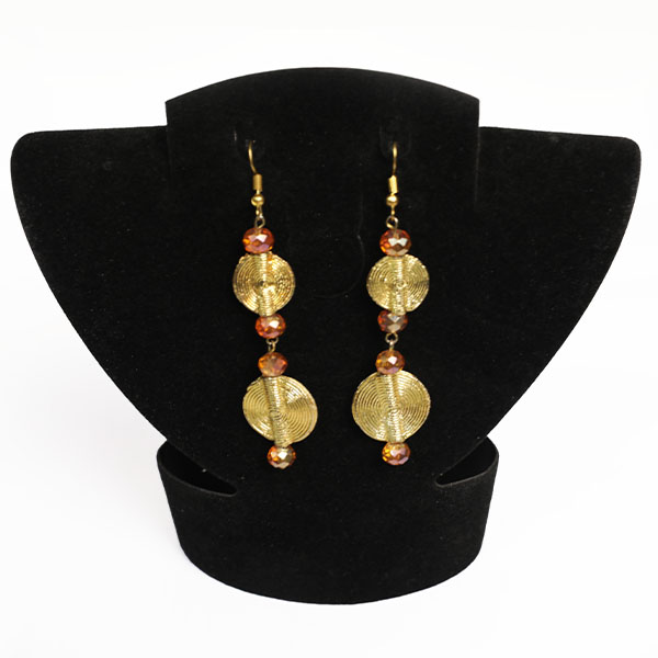 African Baoulé Earrings in Bronze Decorated with Crystals