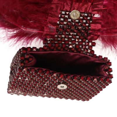 Handmade Burgundy Handbag with Feathers