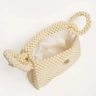 Handcrafted Beige Beaded Handbag