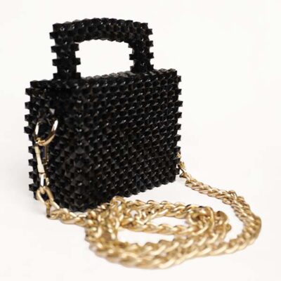 Black Beaded Bag with Shoulder Trip - Handcrafted by Miss Swan Available at Baobabmart