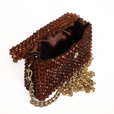 Handmade Brown Crystal Beaded Bag