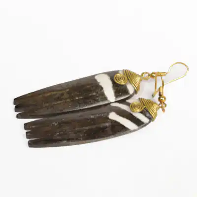African Comb Earrings with Asymmetric White Lines – Handcrafted African Jewelry at Baobabmart