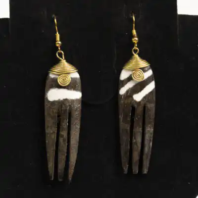 African Comb Earrings with Asymmetric White Lines – Handcrafted African Jewelry at Baobabmart