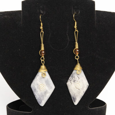 Beaded Ox Horn Diamond Earrings