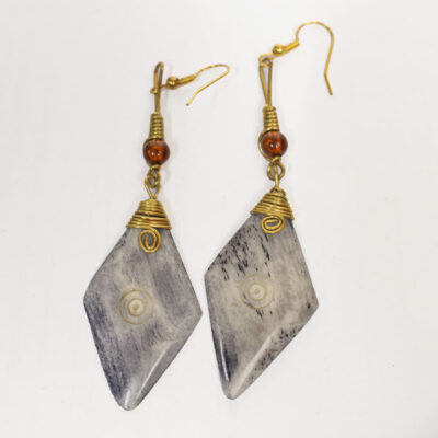 Beaded Ox Horn Diamond Earrings