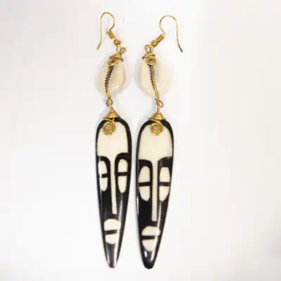 African Tribal Mask Earrings Carved from Ox Horn – Shop African-Inspired Jewelry at Baobabmart