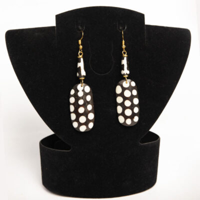 Black and White Ox Horn Dotted Earrings – Handcrafted Ethnic Jewelry at Baobabmart