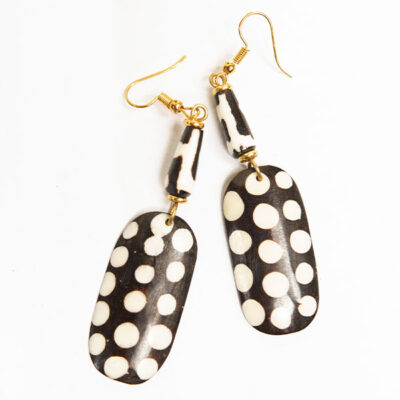 Black and White Ox Horn Dotted Earrings – Handcrafted Ethnic Jewelry at Baobabmart