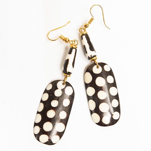 Black and white ox horn dotted earring Black and White Ox Horn Dotted Earrings – Handcrafted Ethnic Jewelry at Baobabmart