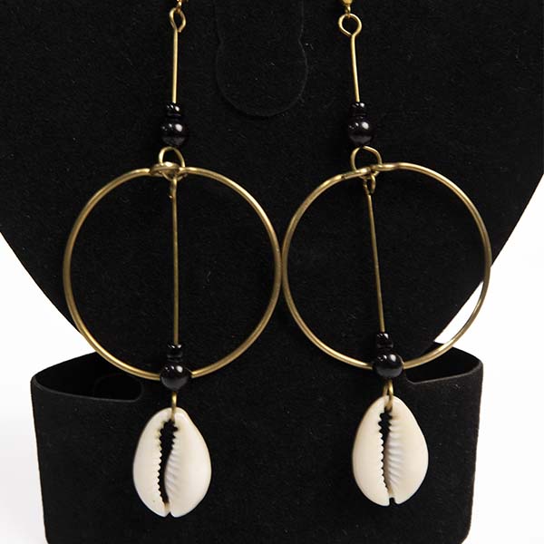 Bronze Hoop Earrings with Pendant Cowries for Sale