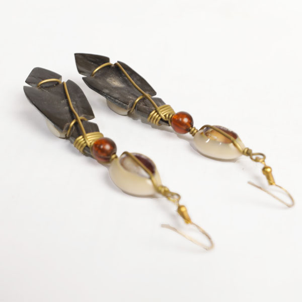 Bronze Ox Horn Leaf Earrings decorated with cowries3 Ox Horn Leaf Earrings Decorated with Cowries – Handcrafted African Elegance available at Baobabmart