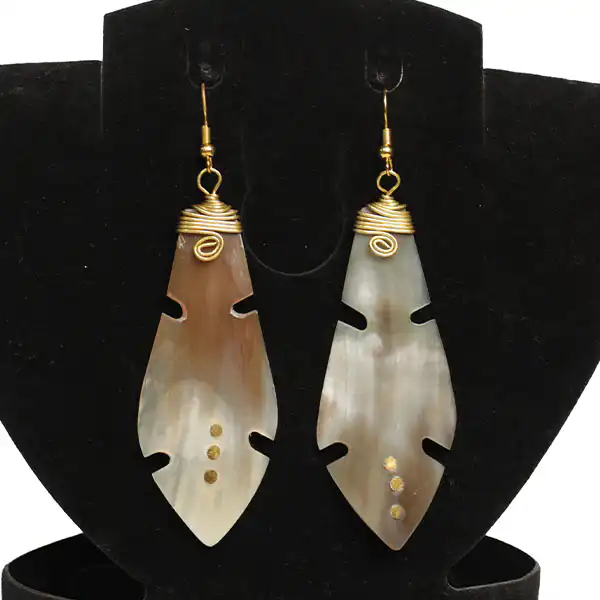 Handcrafted Ox Horn Leaf Earrings – Nature-Inspired African Jewelry for Any Occasion