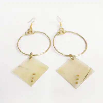 Hoop Earrings with Dangling Ox Horn – Available at Baobabmart