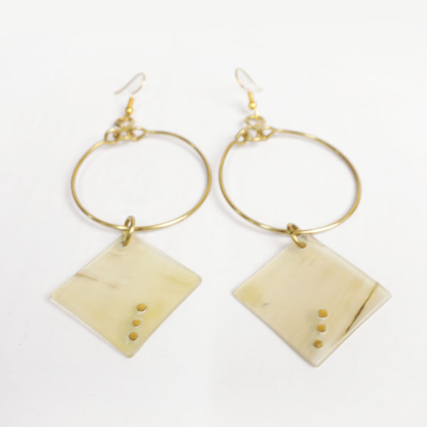 Hoop Earrings with Dangling Ox Horn – Available at Baobabmart