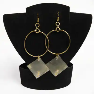 Hoop Earrings with Dangling Ox Horn – Available at Baobabmart