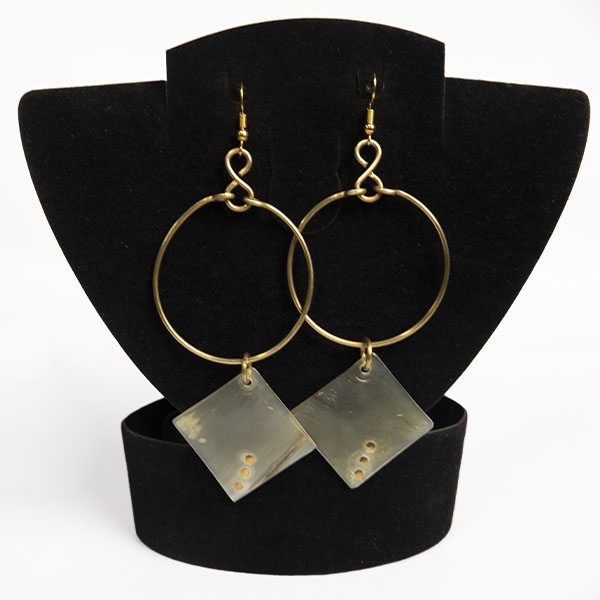 Hoop Earrings with Dangling Ox Horn – Available at Baobabmart