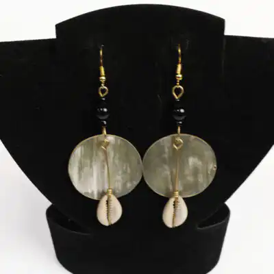 Circular Ox Horn Earrings with Cowrie Pendant – Shop Handcrafted Earrings at Baobabmart