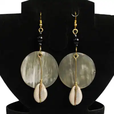 Circular Ox Horn Earrings with Cowrie Pendant – Shop Handcrafted Earrings at Baobabmart