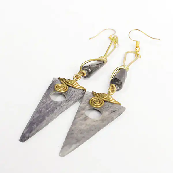 Cleopatra inspired triangle ox horn earrings decorated with beads and bronze1 Cleopatra-inspired Triangle Ox Horn Earrings – Shop Handcrafted African Earrings at Baobabmart