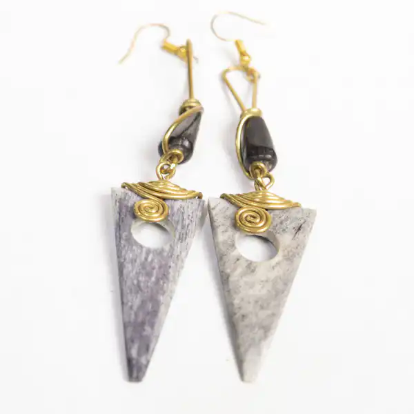 Cleopatra inspired triangle ox horn earrings decorated with beads and bronze2 Cleopatra-inspired Triangle Ox Horn Earrings – Shop Handcrafted African Earrings at Baobabmart