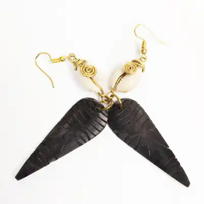 Cowrie and African Mask Ox Horn Earrings – Handcrafted African Jewelry at Baobabmart