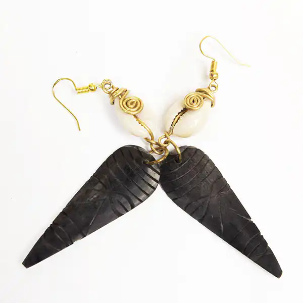 Cowrie and African Mask Ox Horn Earrings – Handcrafted African Jewelry at Baobabmart
