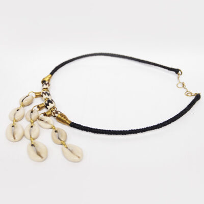 Stripes Handmade Cowrie Shell Necklace – Handcrafted Cowrie & Bronze Necklace at Baobabmart