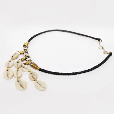 Stripes Handmade Cowrie Shell Necklace – Handcrafted Cowrie & Bronze Necklace at Baobabmart